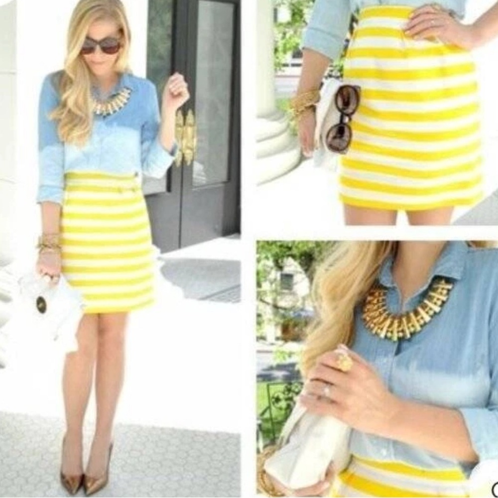 Kate Spade Barry yellow white Striped Silk Blend Skirt Size 6